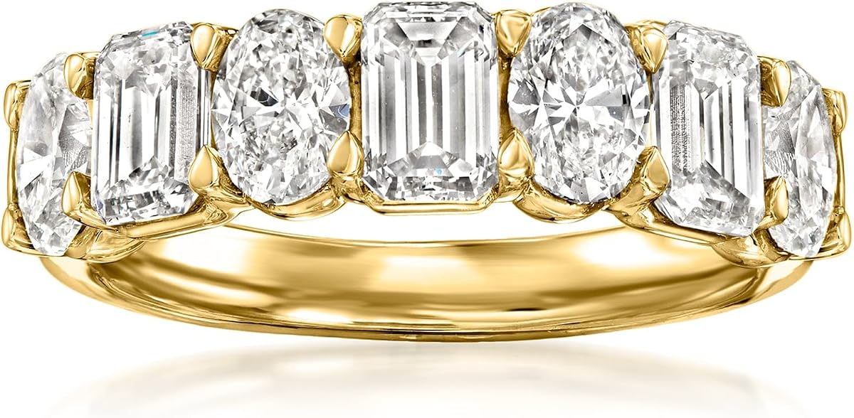 Ross-Simons 3.00 ct. t.w. Oval and Emerald-Cut Lab-Grown Diamond Ring in 14kt Yellow Gold