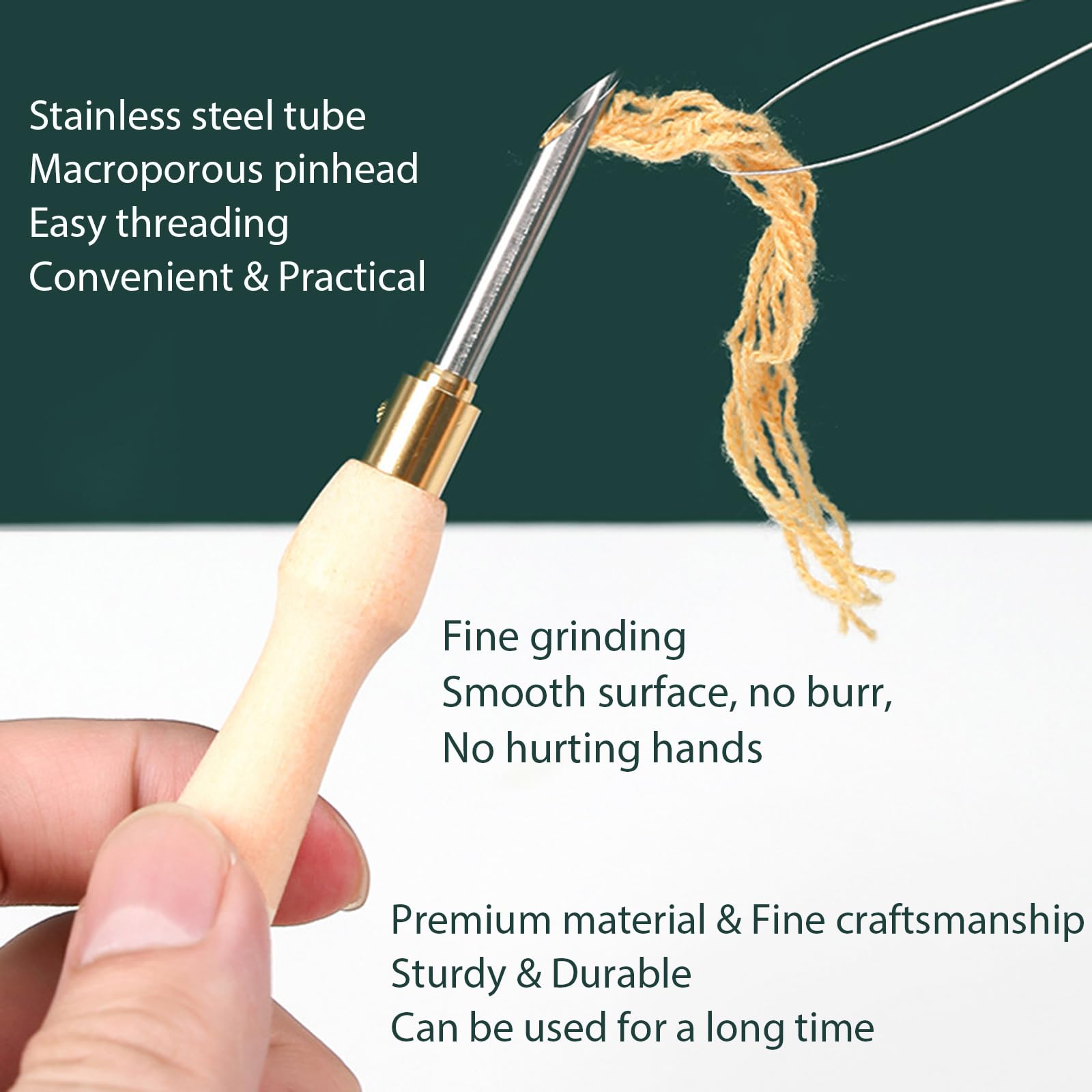Kit Aiguilles à Poinçonner 5 Pièces Avec Manche Bois - Tailles 2.5mm 3.5mm 5mm Pour Broderie