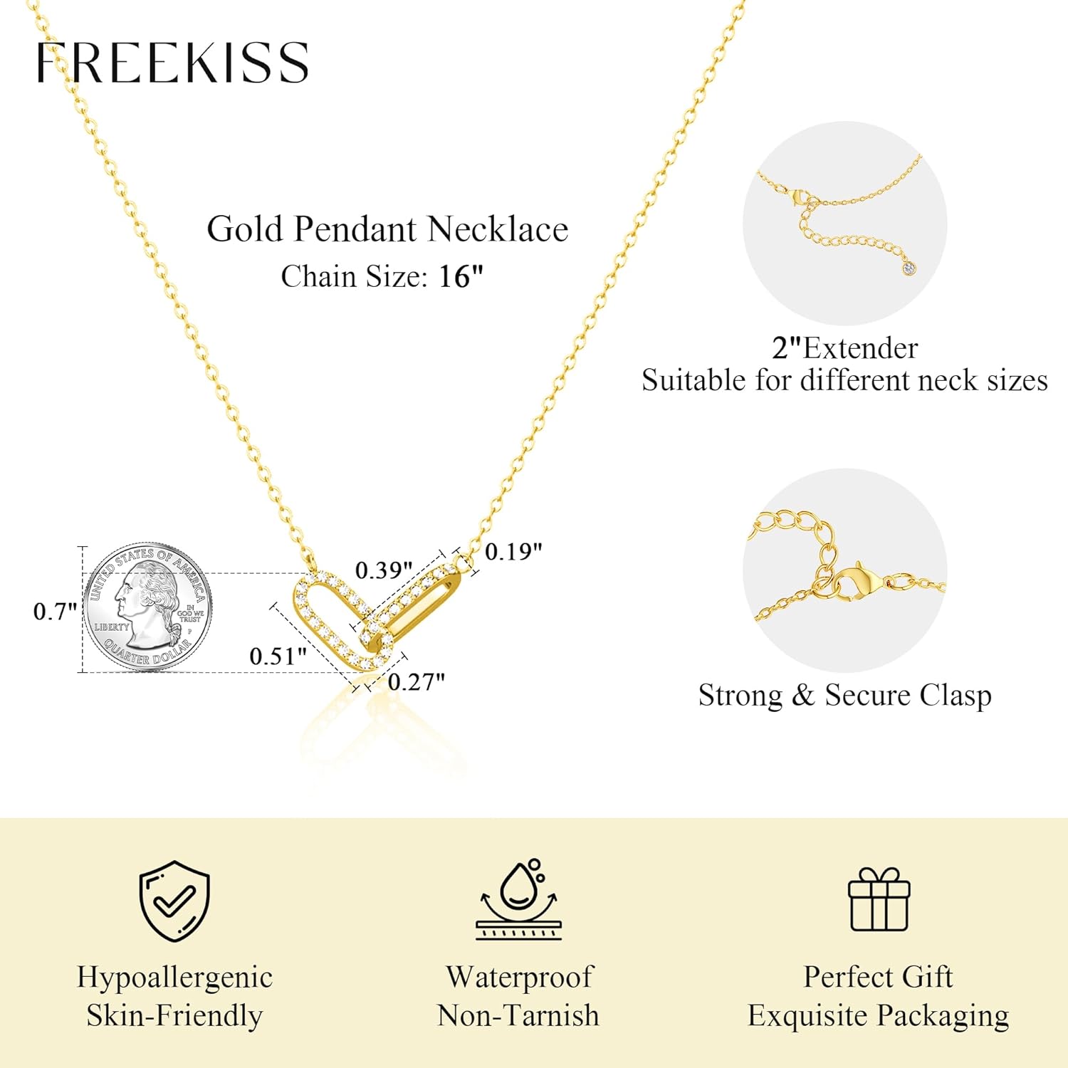 Freekiss Gold Pendant Necklace for Women, Dainty Diamond Necklaces for Women Simple 14K Gold Plated Paperclip Choker Necklaces Cute Minimalist Open Oval Necklaces Gold Jewelry for ...