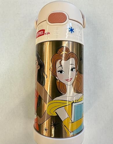 THERMOS FUNTAINER Water Bottle with Straw - 12 Ounce - Kids Stainless Steel Vacuum Insulated Water Bottle with Lid, Princesses