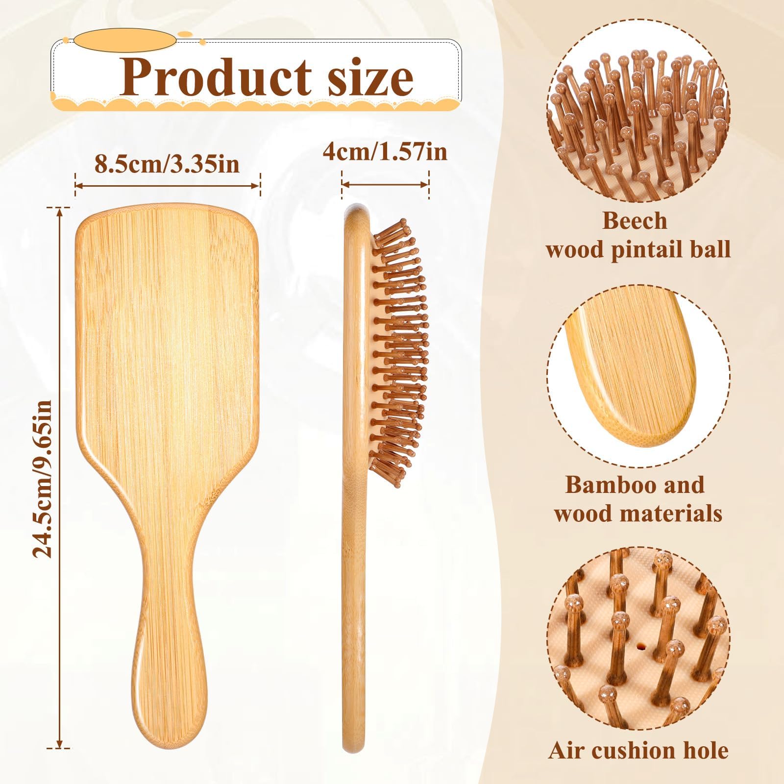 Bamboo Hair Brush Anti-Static Paddle Brush with Ball-Tip Bristles