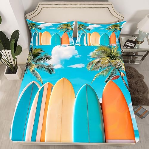 Miniatura 8 de Sábana bajera ajustable de olas oceánicas, tamaño Queen, estilo retro, brújula, velero, juego de ropa de cama náutica para mujeres, hombres y niños,