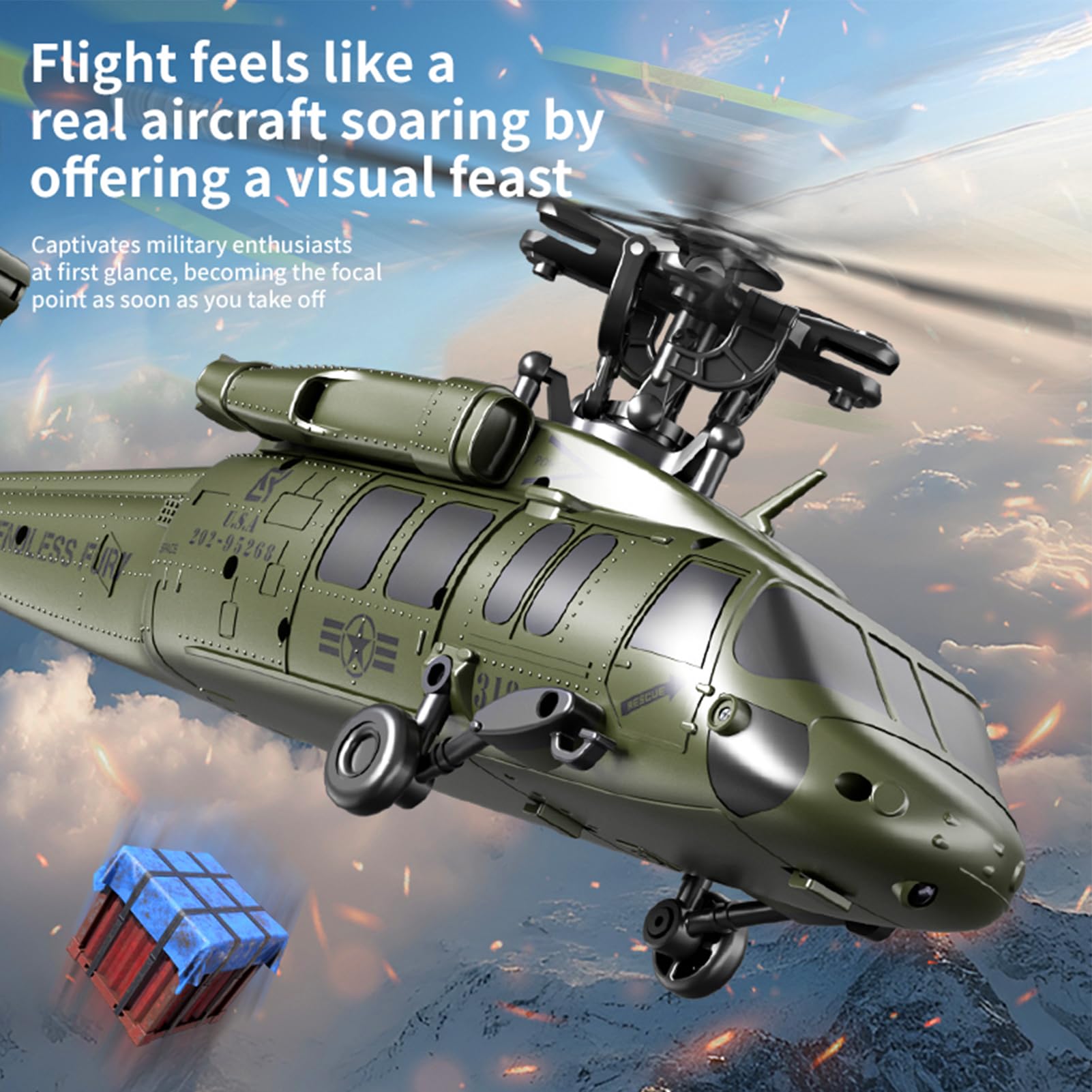 Hylukon Hubschrauber, 6 Kanal Stunt RC Helikopter Bürstenloser ohne Querruder mit One Click Rückwärtsflug, Druckhaltehöhe, Optischer Flusspositionierung, RC Helicopter (Grün)