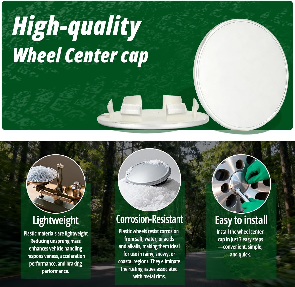 4 Pcs 3" (76.3mm) Wheel Center Caps for American Eagle Alloys- ABS Plastic Snap-On Hub Covers (Fits 2.34"/59.5mm Center Bore) - 51382295F-2 3088/3090 3090 3O88 3D88, Silver