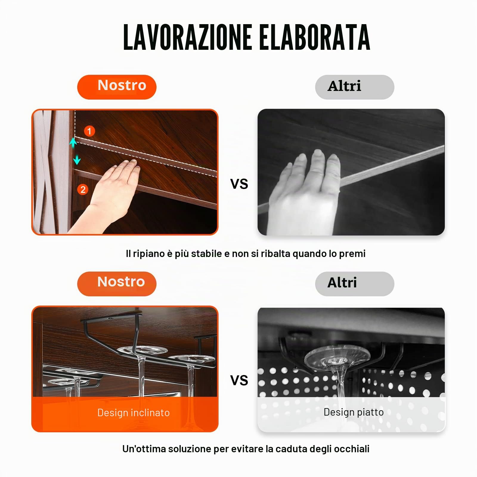 VEVOR Mobile Bar Industriale ad Angolo, Tavolo da Vino per Liquori e Bicchieri, Credenza Buffet con Porta Bicchieri, Mobile Bar Indipendente in Legno per Soggiorno, Bar di Casa, Noce Nera