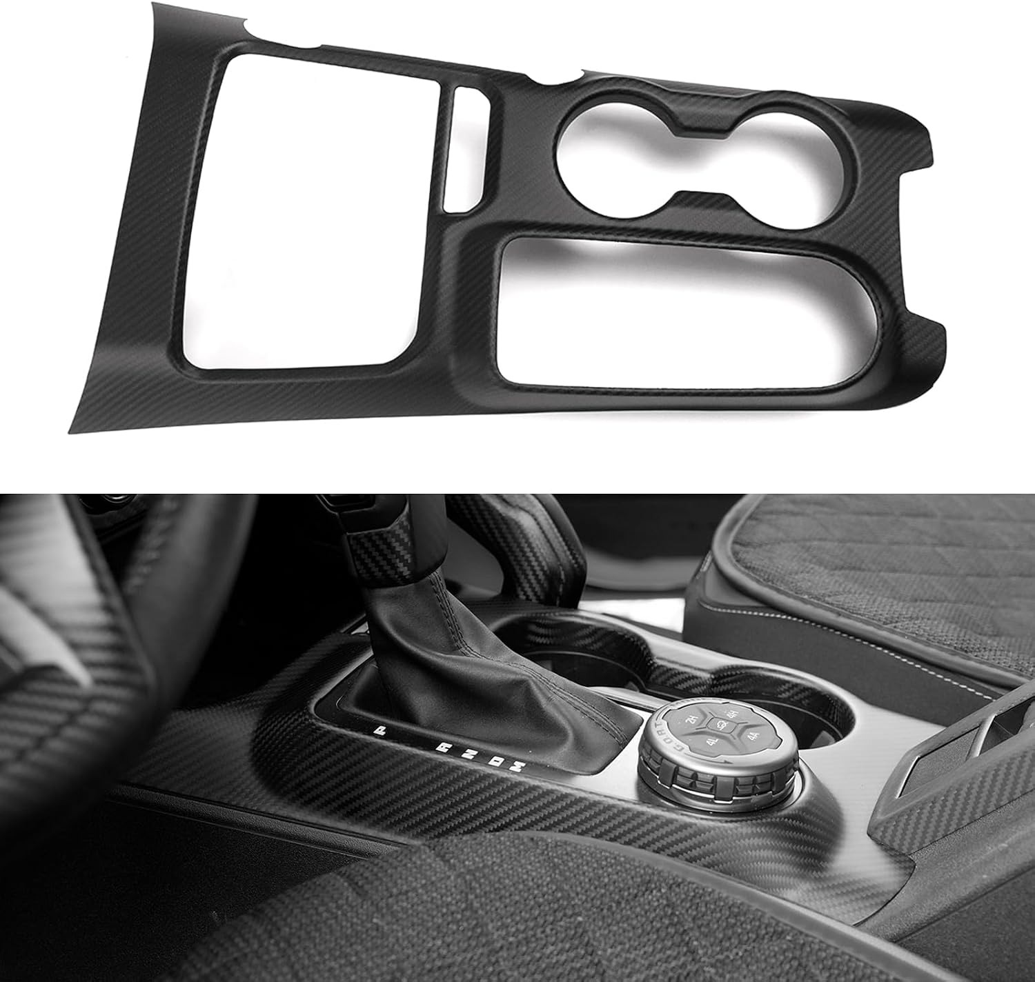 Gear Shift Panel Trim for Ford Bronco Raptor Everglades Wildtrak Off-Roading Auto Transmission 2021 2022 2023 2024,Dry Carbon Fiber Center Console Cup Holder(Not for Bronco Sport/MT) (Matte Carbon)