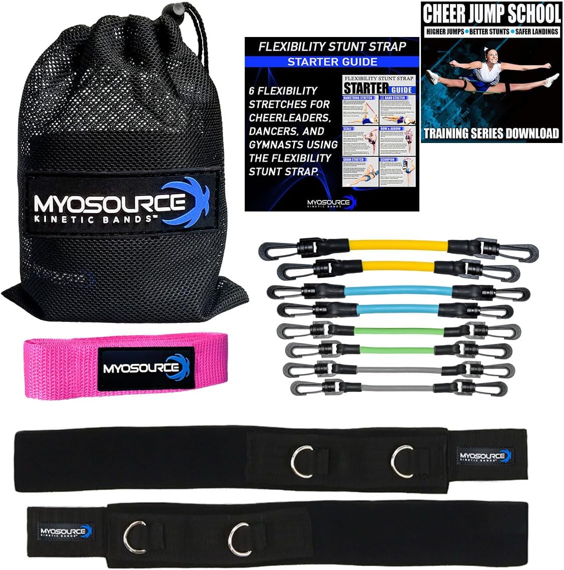 Cheer Kinetic Bands – Leg Resistance Bands for Cheerleaders | Improve Flexibility, Jumps, Stunts & Tumbling | 4-Level Resistance System with 12 Stunt Strap Colors + Digital Training Downloads