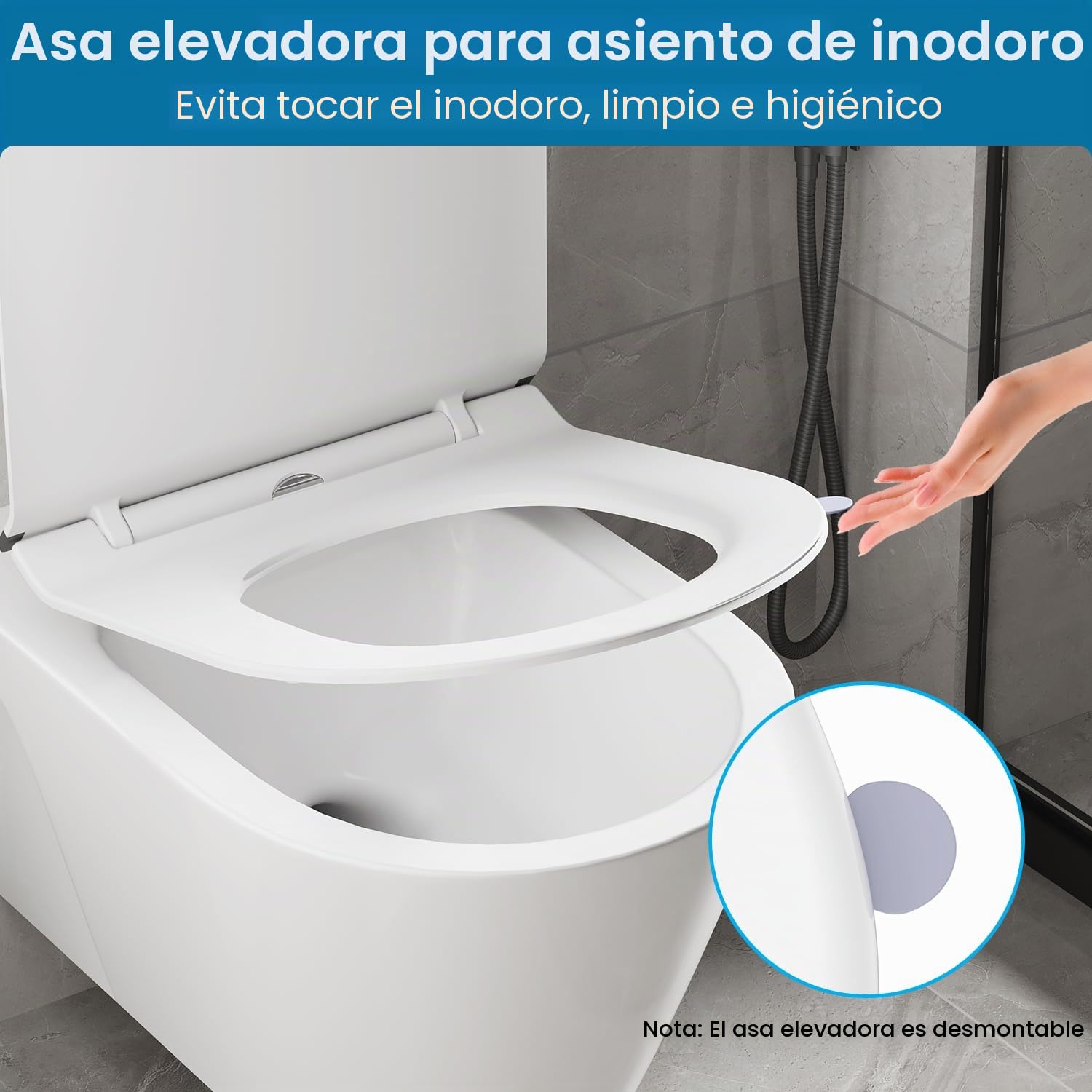 Tapa Wc Ultrafino Forma D Universal [COURT], Asiento de Inodoro de Cierre Suave con Liberación Rápida para una Fácil Limpieza, Blanco con ribete negro, 42,5 * 36,2 cm | Asiento de inodoro de liberación rápida con asa, fácil montaje, tamaño 427 × 364 mm, a