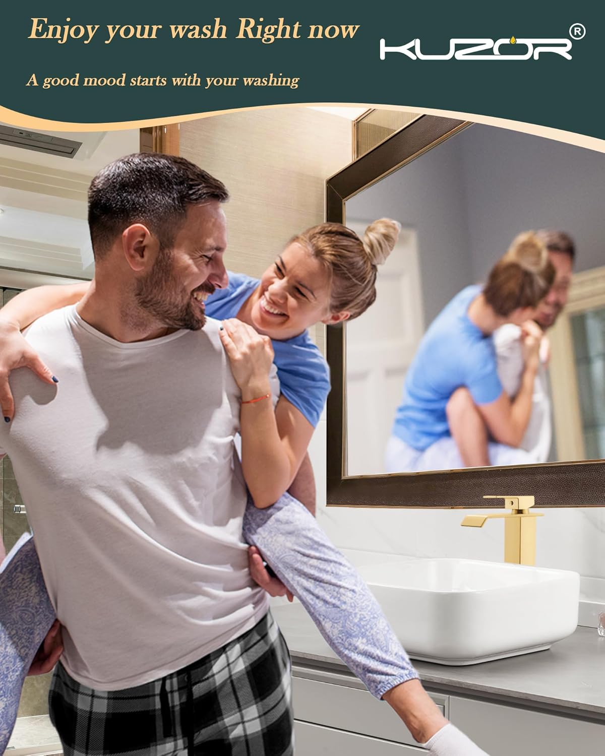 Brushed Gold Tall Waterfall Vessel Sink Faucet – Single Hole 304 Stainless Steel Bathroom Faucet with Metal Pop-Up Drain, High Arc Spout for Modern Vanities​