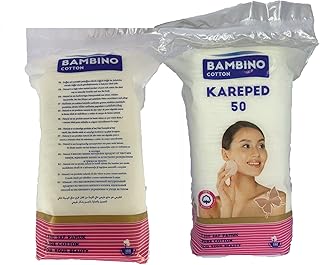 وسادات قطنية لإزالة المكياج، وسادات مربعة من القطن العضوي بنسبة 100%، وسادات طبيعية لإزالة المكياج (عبوة من 50 قطعة)، من بامبينو قطن