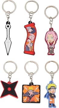 Naruto Wallet and 4 Keyrings or 6 Keychain Set for Boys Girls Trifold Wallet Zippered Coin Pocket Anime Gift for Kids Multi Keyrings Set