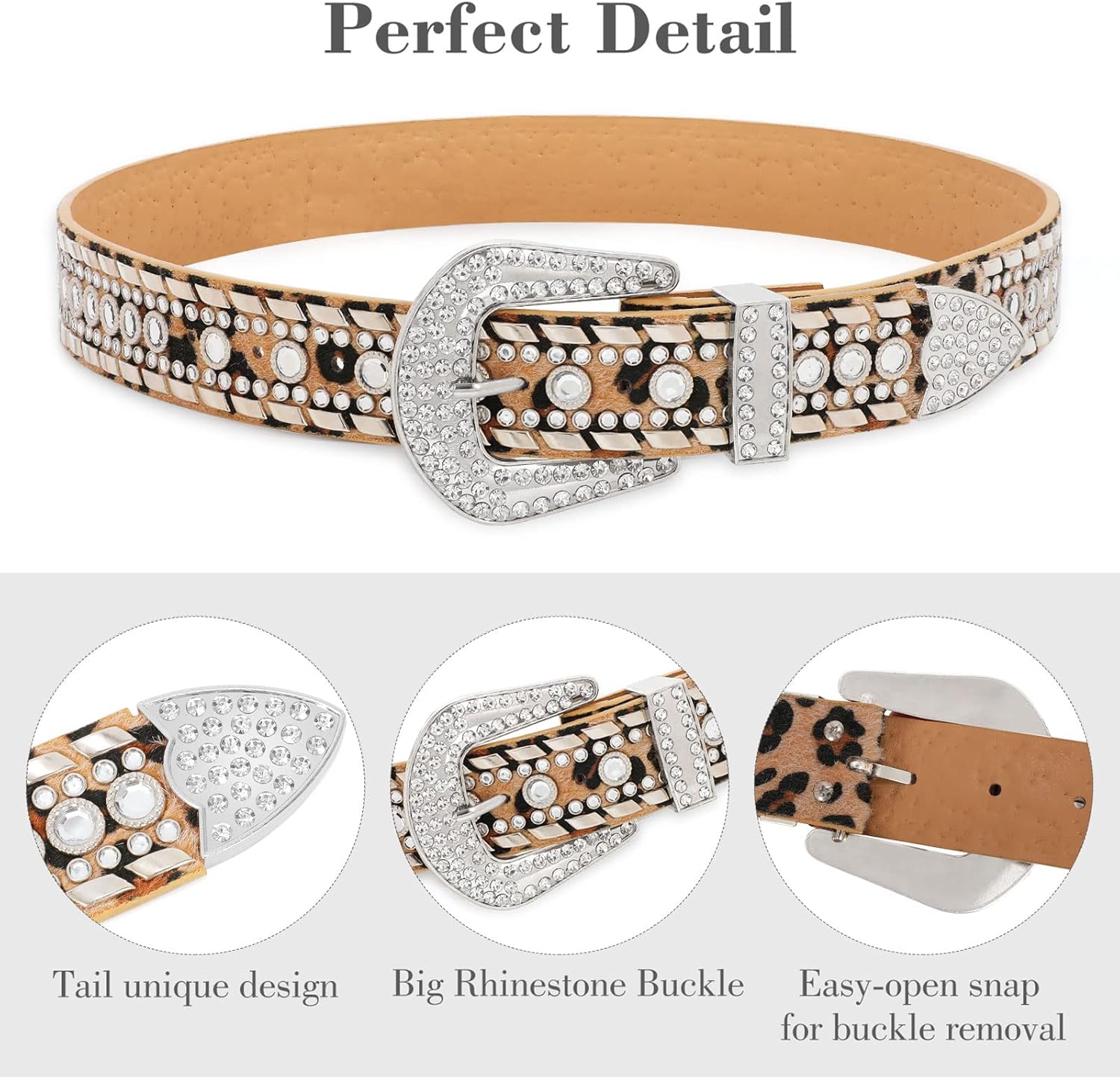 SUOSDEY Rhinestone Belt for Men Women Western Cowboy Cowgirl Bling Studded Leather Belt for Jeans Pants - Image 3