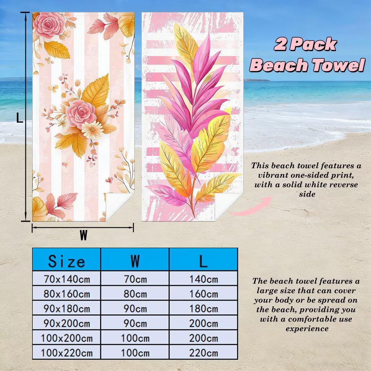 Toalla Playa 80x160 cm, Toalla Gimnasio Microfibra Secado Rapido, Juego de 2 Antiarena Toallas de Playa, Ligera Compacta Toallas Microfibra Grande para Viaje, Regalo Hombre Regalo Mujer (Rosa) -4215