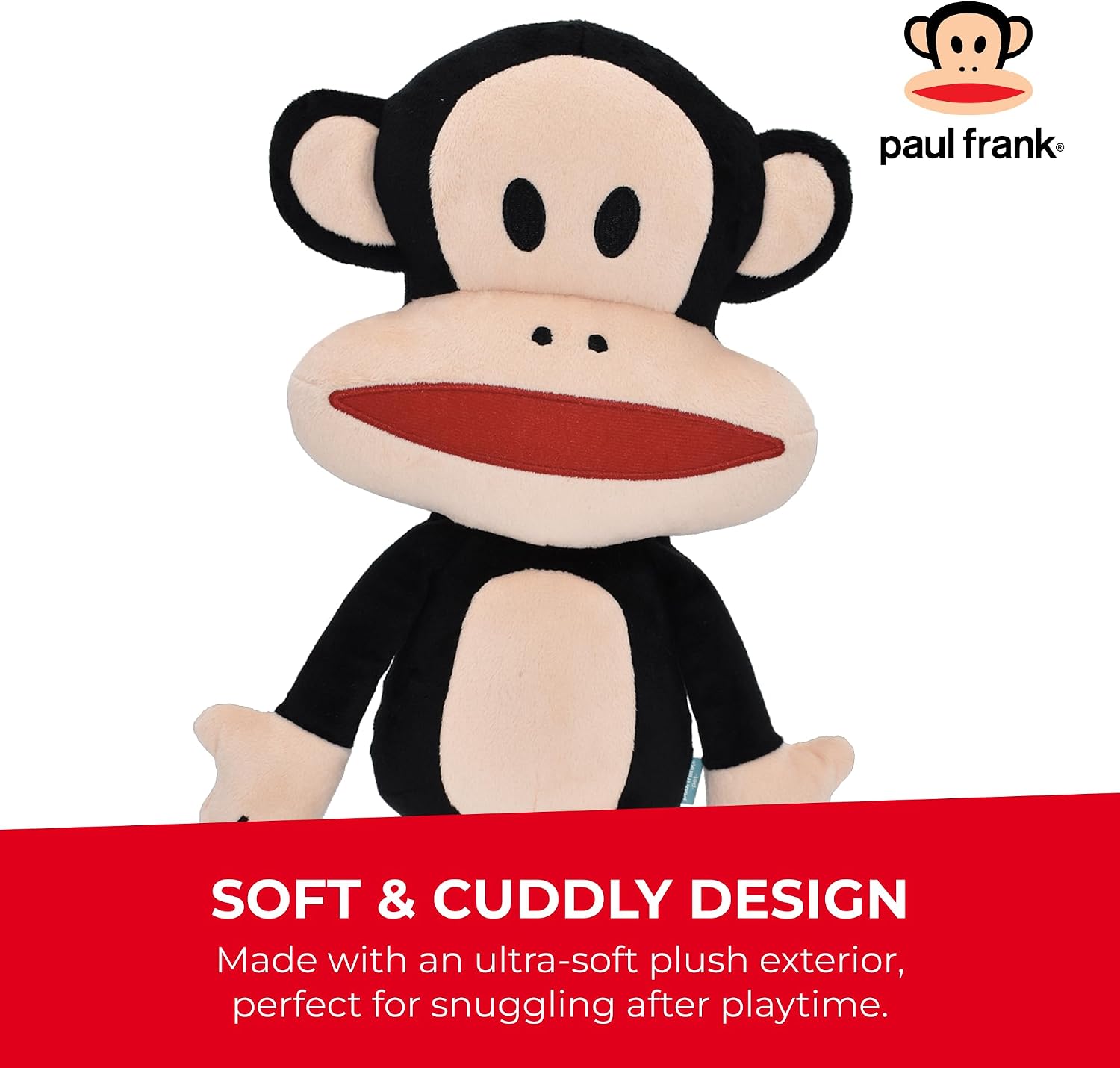 Multipet Paul Frank's Julius The Monkey Dog Plush Toy - Squeaky Toy for All Dogs - Extra Soft Plush - Stuffed Animal for Cuddling & Playing (10")