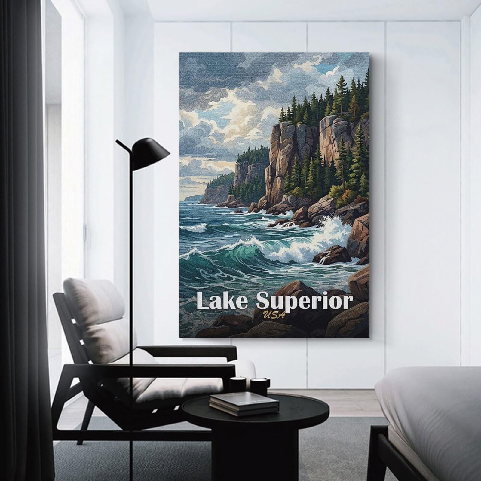 Junmoney Home Decor Wall Art Lake Superior USA Coastal Landscape Art, 20x30inch(50x75cm), for New Homes, Bedrooms Or Workspaces, Decorative Present for New Homes