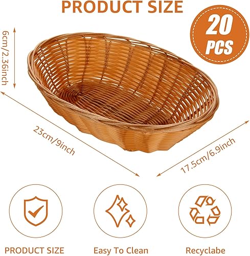 Miniatura 2 de DAJAVE Paquete de 20 cestas ovaladas de plástico, 9 x 6.9 x 2.36 pulgadas, cestas tejidas para pan de alimentos, cesta de almacenamiento de