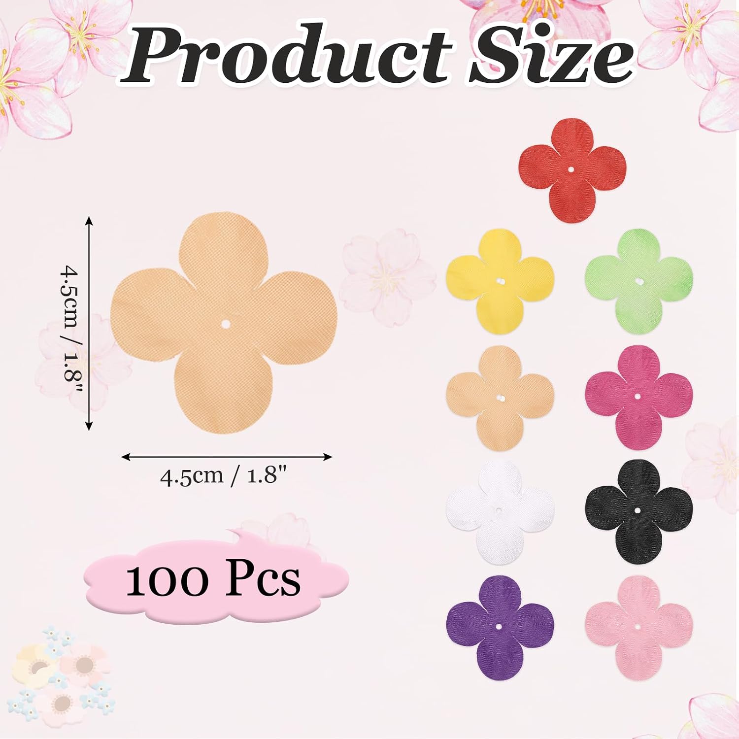 PATIKIL 1.8 Inch (4.5cm) Flowers Patch, 100Pcs Artificial Flowers Handmade Patches Silk Cloth Applique for Scrapbooking Wedding DIY Craft Supplies Card, Champagne