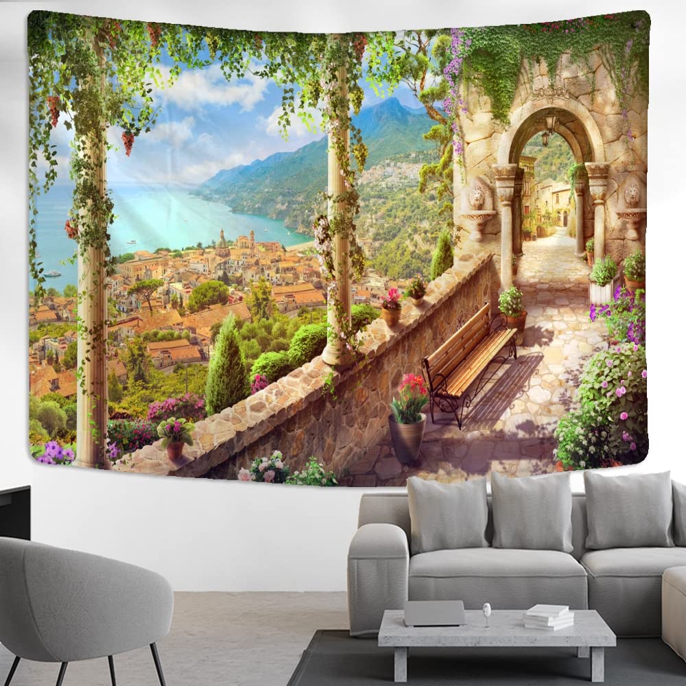 Giardino Paesaggio Arazzo Appeso A Parete Stile Semplice Illustrazione Home Decor (W)230×(H)180CM