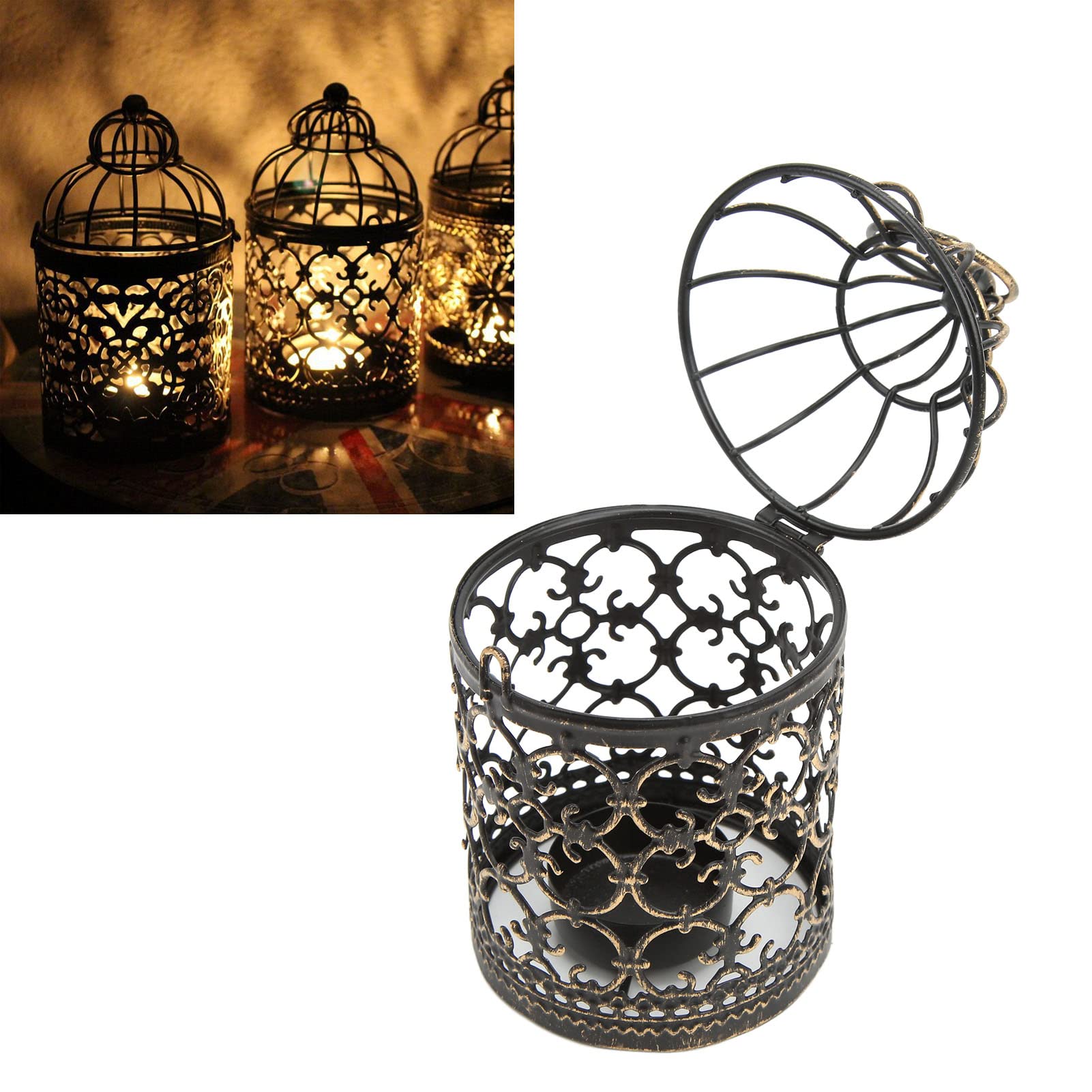Sunicon Iron Candle Holder, European Retro Iron Rust Protection Elegant Style Vintage Candle Holder for Outdoor Terrace Party (A Brush Gold)