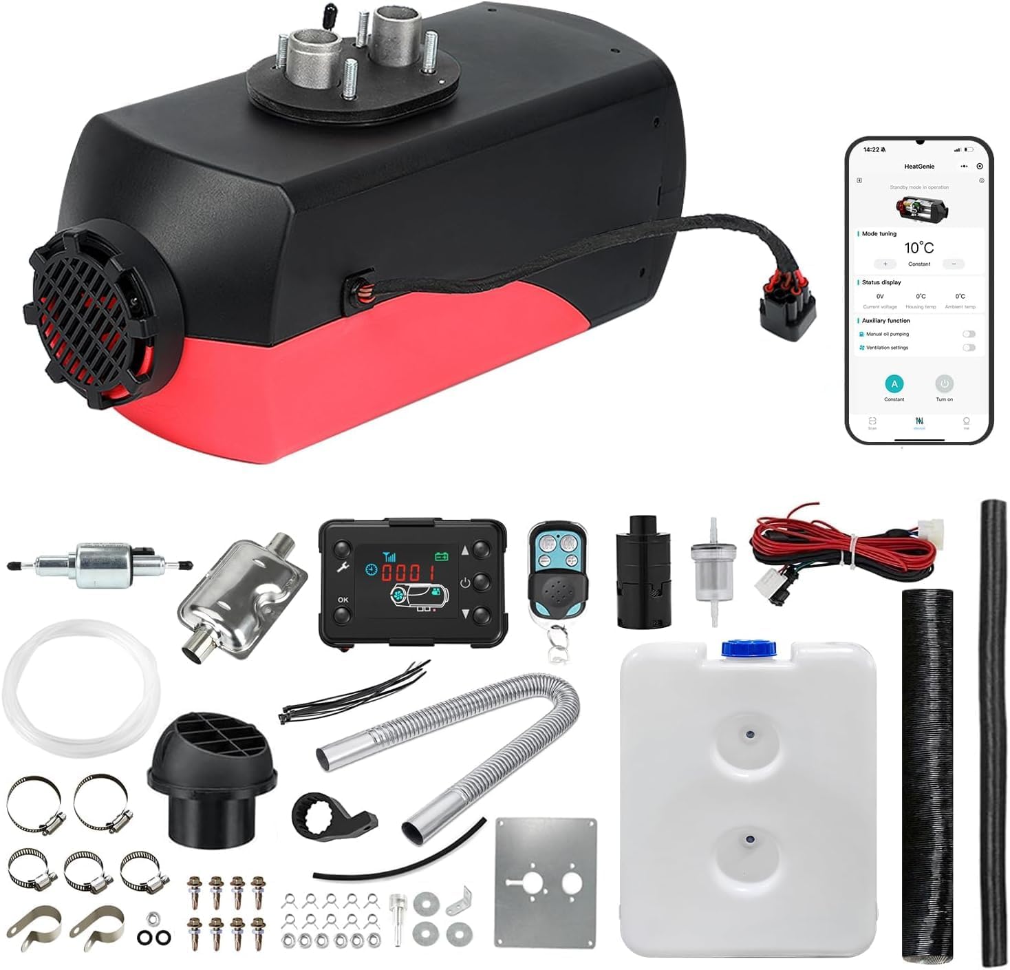 Triclicks Diesel Air Heater 12V 5KW-8KW All In One Fast Heating Parking Night Diesel Heater with LCD Display Remote Control For Campervan Car Truck Boat RV (Color A - with App, Bluetooth)