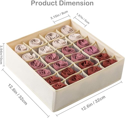 Miniatura 2 de Qozary - Paquete de 2 cajas separadoras de cajón, 24 o 16 compartimientos, plegable, organizador de clóset para guardar calcetines, lencería, ropa