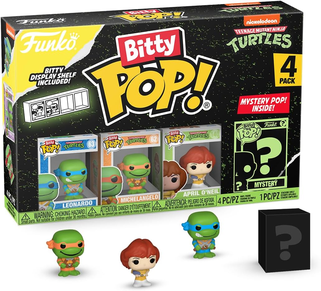 Bitty POP! Teenage Mutant Ninja Turtles (TMNT) - Leonardo, 4-Pack - Leonardo, Michelangelo, April O’Neil and A Surprise Mystery Mini Figure - 0.9 Inch (2.2 Cm) Collectable - Gift Idea - TV Fans