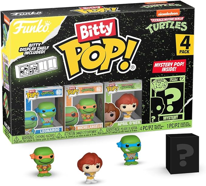 Funko Bitty Pop! Tortugas Ninja Adolescentes - Leonardo, Michelangelo, April O’Neil y Minifigura Misteriosa - 2.2 cm - Coleccionables TMNT con Repisa Apilable