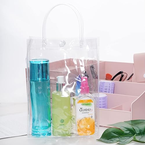 Miniatura 4 de 50 bolsas de regalo de plástico transparente con asas, pequeñas bolsas de plástico de PVC transparentes, bolsas de compras reutilizables para bolsas