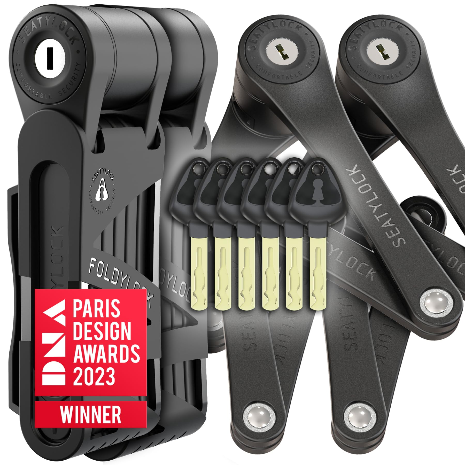 Seatylock FoldyLock Mini Folding Bike Lock - Patented Lightweight Bicycle Lock - Heavy Duty Anti Theft Guard with Key for Electric Scooter & City