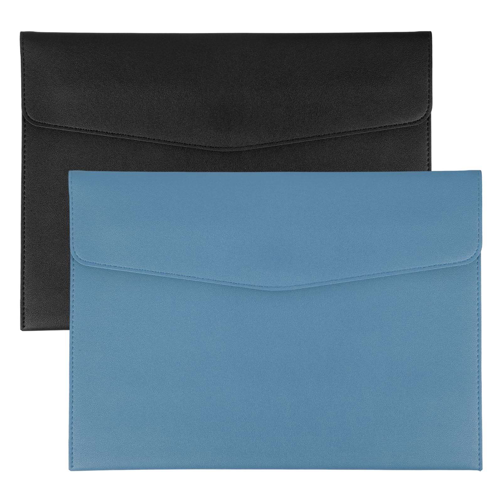 PATIKIL 2Pcs PU Leather A4 File Folder, Document Holder Envelope Waterproof Napa Texture Filing Organizer Portfolio Folder Case with Magnetic Snap for Home Office, Black, Light Blue