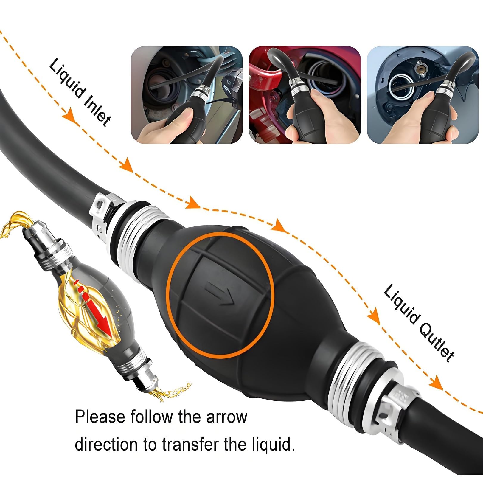 Pompe à main, pompe pour le transfert d'huile, essence, diesel et eau | Tuyau de 2m | Pompe à vide avec manche en caoutchouc | Idéale pour voiture, bateau, aquarium et jardin