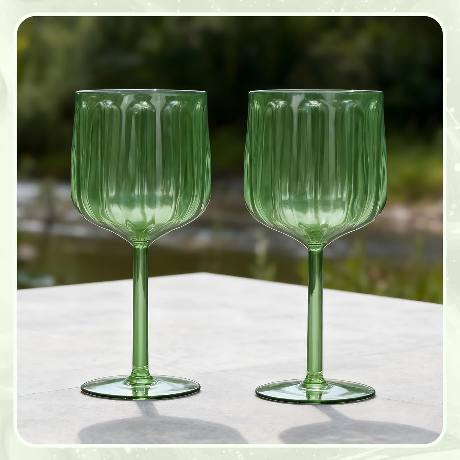 Plastic Wine Glasses 14oz Set of 6, Vintage Goblets Unbreakable Reusable BPA-Free Stemmed Drinking Glasses for Parties, Weddings & Events Petal-Patterned (Green) - Image 4