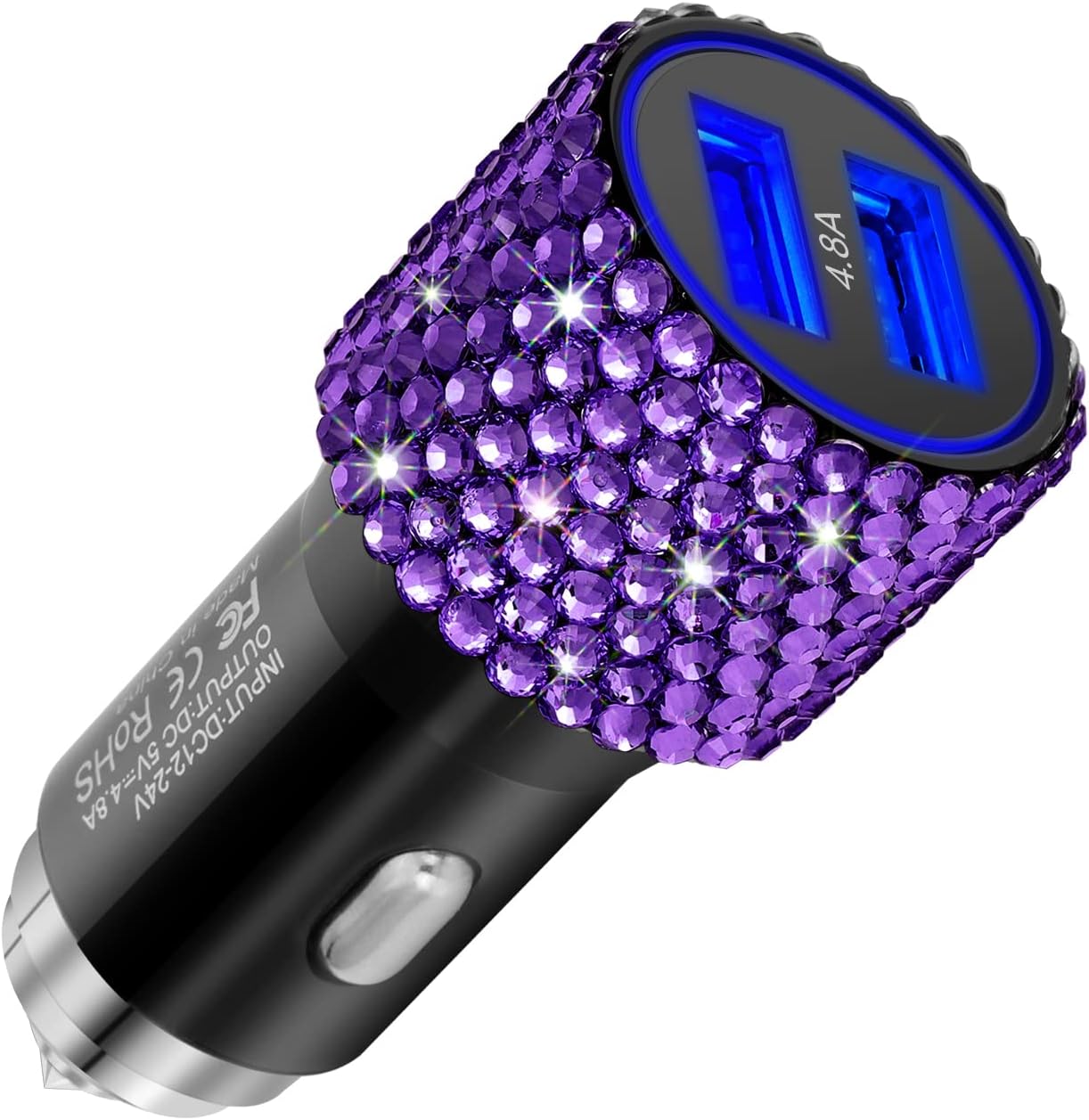 SAVORI Bling Car Charger Rhinestone Dual USB Car Charger Crystal Car Decorations Women Car Decor Fast Charging Car Adapter for iPhone Xs Max X Plus, iPad Pro/Mini, Samsung (Purple)