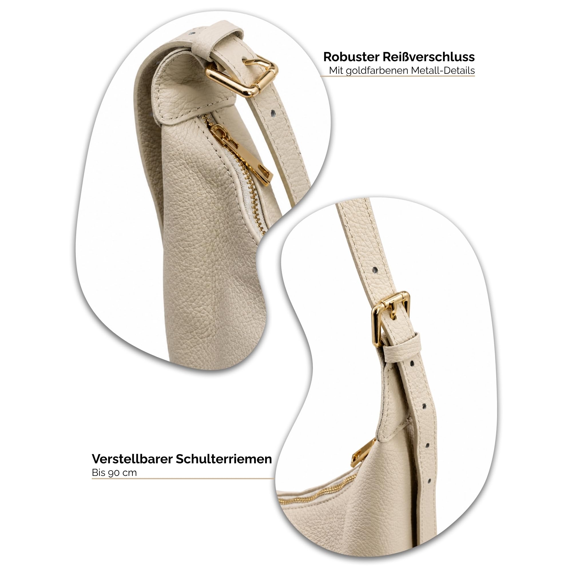 Adel Bags Lunara Damen Moon Bag Echtleder Handgefertigt Halbmond Tasche