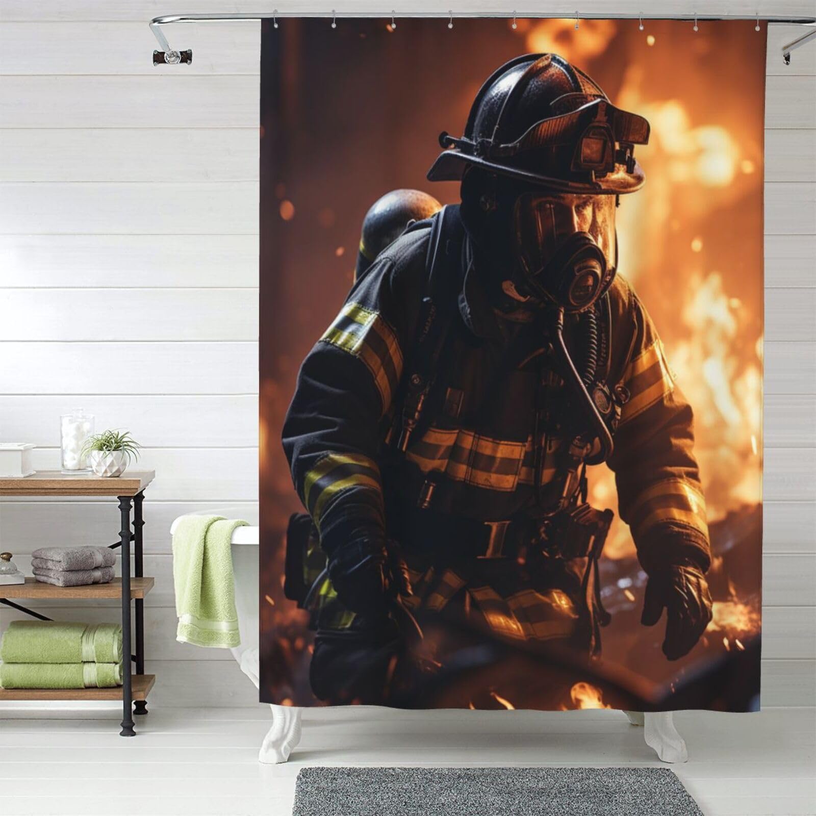 MXZERFKGLA Shower Curtain Set with 12 Hooks Waterproof Fabric Washable Curtain Modern Farmhouse Bath Curtains Firefighter Fireman Flame Shower Curtains for Bathroom Bathtub Decoration 60x72 Inches