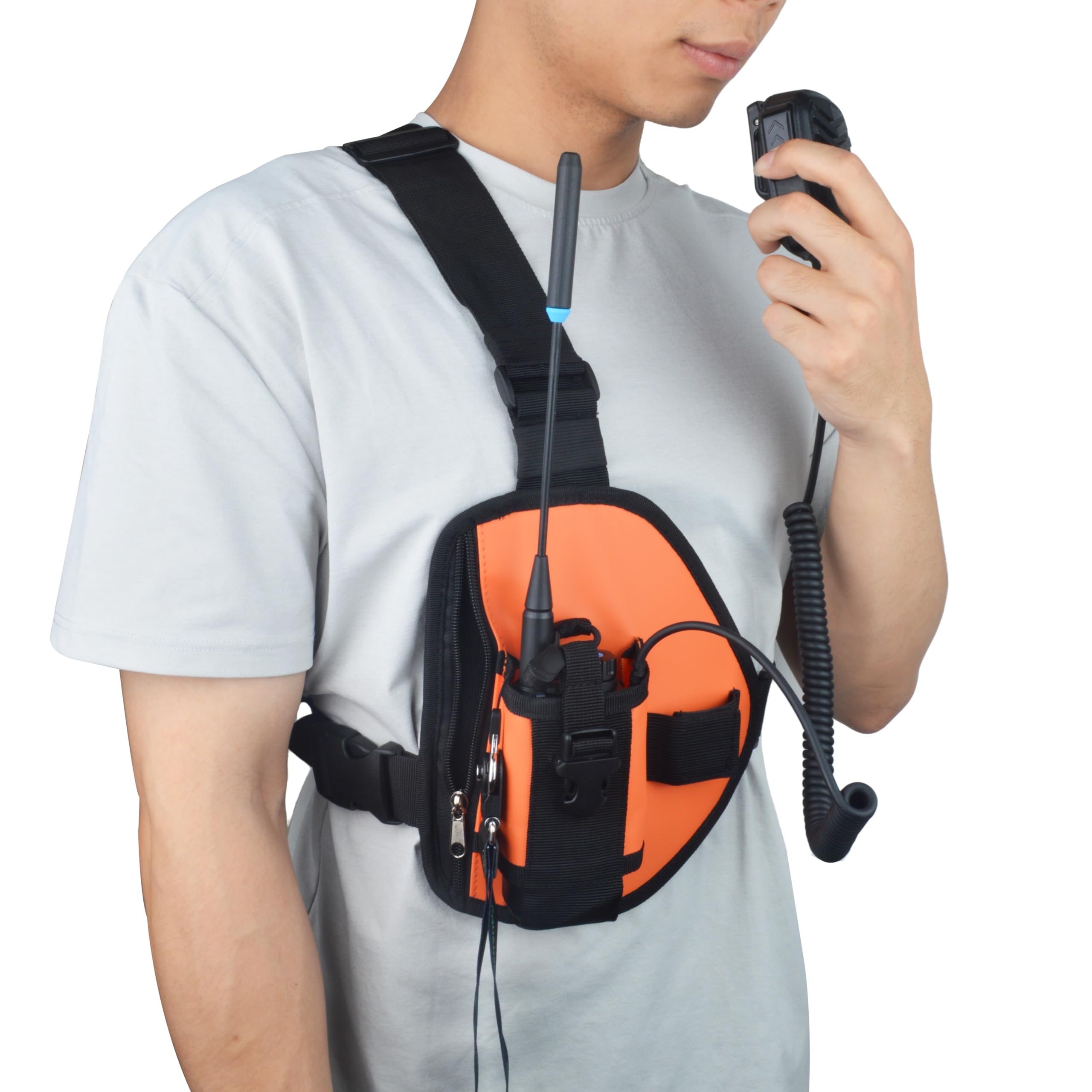 UAYESOK Pettorina per walkie talkie, tasca porta radio, universale, portatile, con cinturino in nylon regolabile, per radio bidirezionale Motorola Baofeng Icom Midland President, Arancione, Modernità