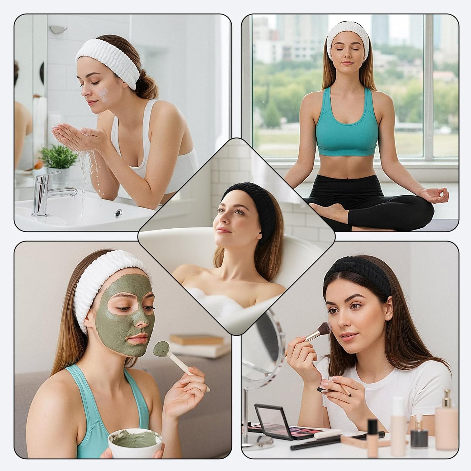 2Pcs Spa Headband, Makeup Headband for Washing Face Hair Headbands Hair Bands Men Skin Care Headbands for Women Yoga Sports Shower Exercise (Black and White) - Image 6