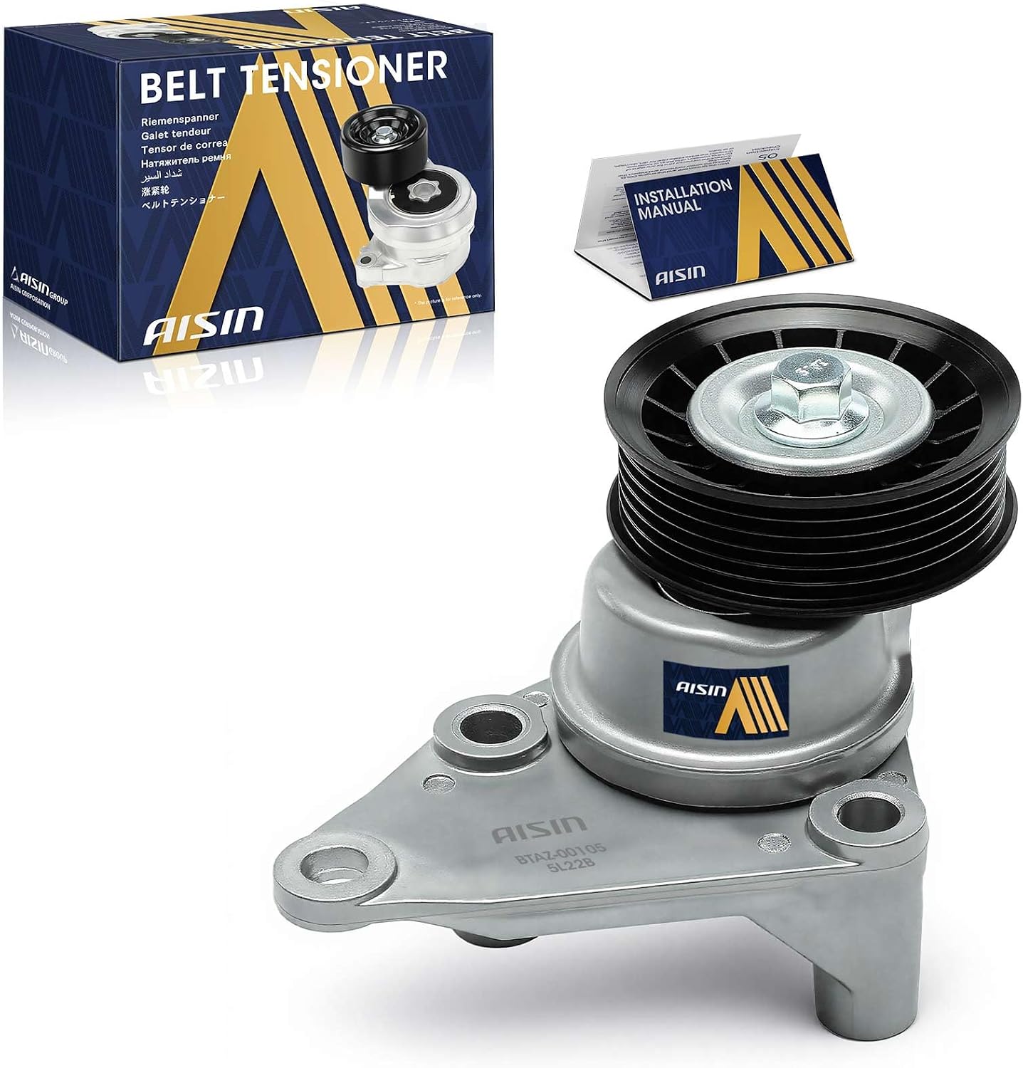 AISIN AFTERMARKET BTAZ-00105 Belt Tensioner with Pulley Assembly - Compatible with Chevy Avalanche, Express, Silverado, Suburban, Tahoe, GMC Sierra, Savana, Yukon, Cadillac Escalade ESV EXT, Hummer H2