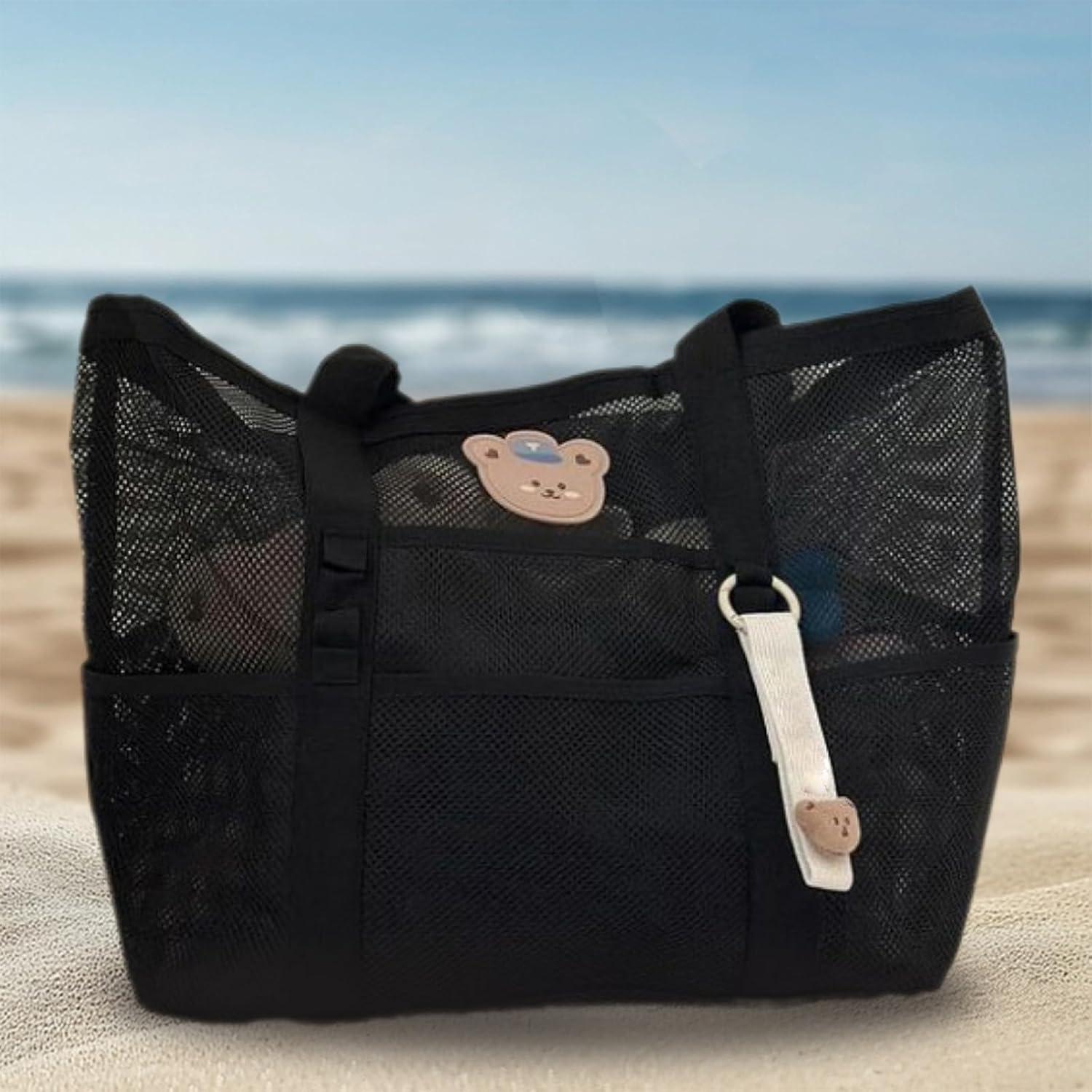 Mesh Beach Bag, Large Tote Bag with Zipper Pocket for Family, Toys &Vacation Essentials - Image 3