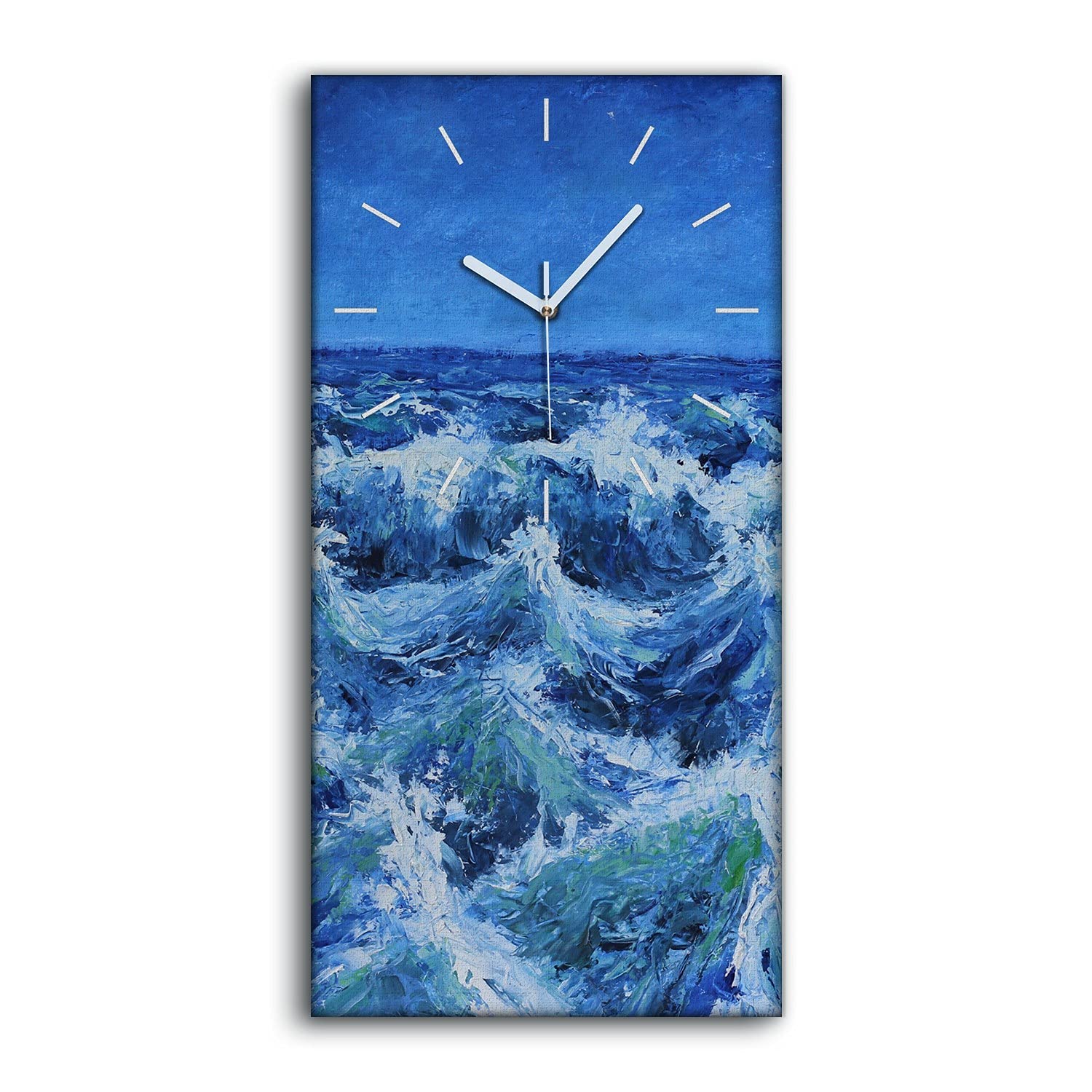 Horloge sur Toile Non Bruyante 30x60cm Déco Salon Fine Art Mural Image Grand Format Vagues Tempête
