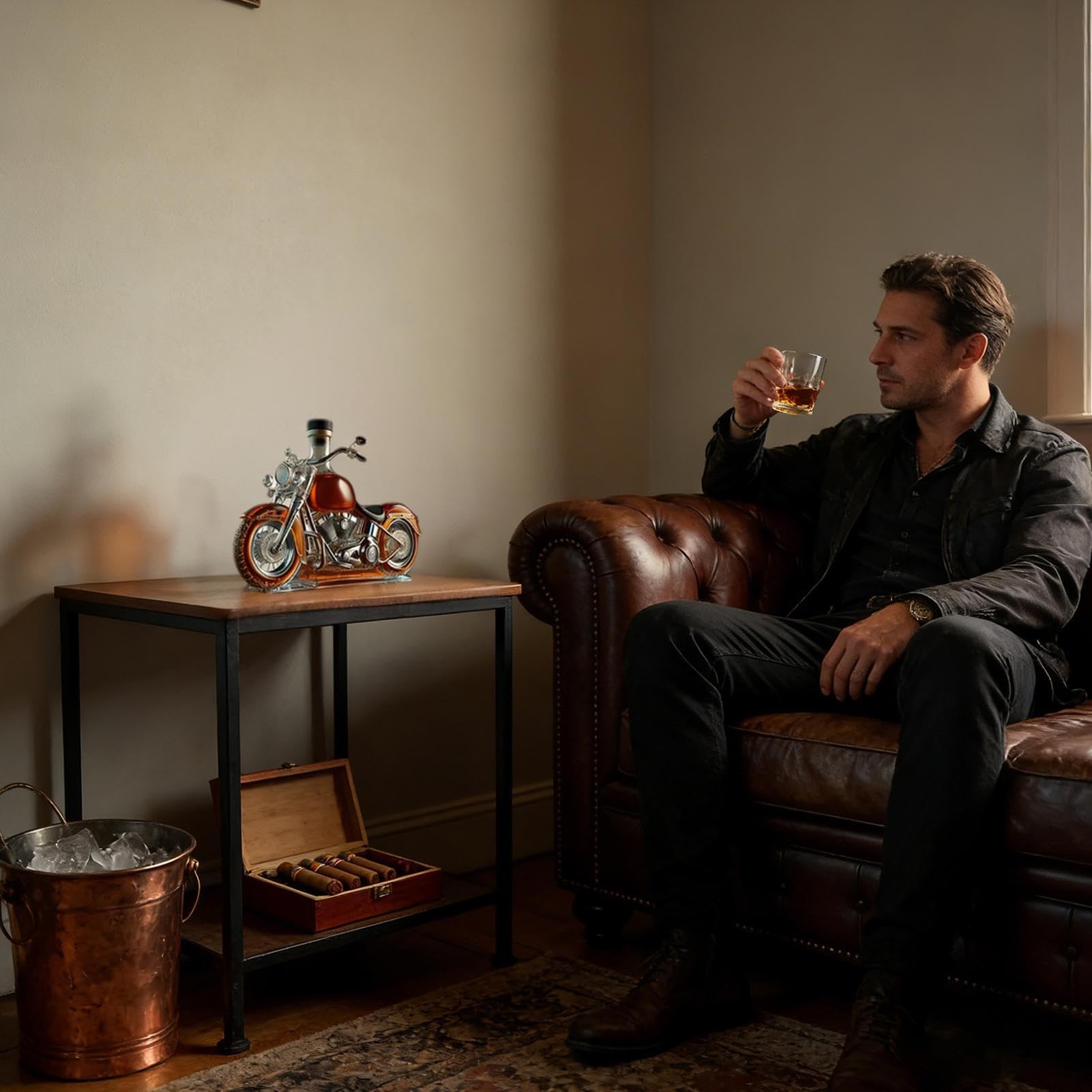 Butelka na whiskey w kształcie motocykla | Szklana karafka z motywem motocykla - karafka do wina - na urodziny, dla taty, mężczyzn, kobiet, dorosłych, alkohol, koktajl, Boże Narodzenie