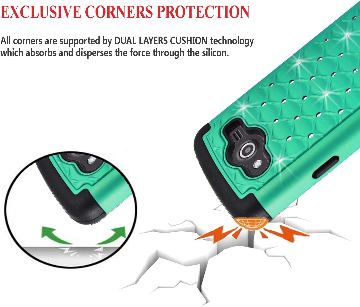 STARSHOP Galaxy Core Prime Case, Slim Dual Layer Armor Phone Case Cover with Spot Diamond Teal