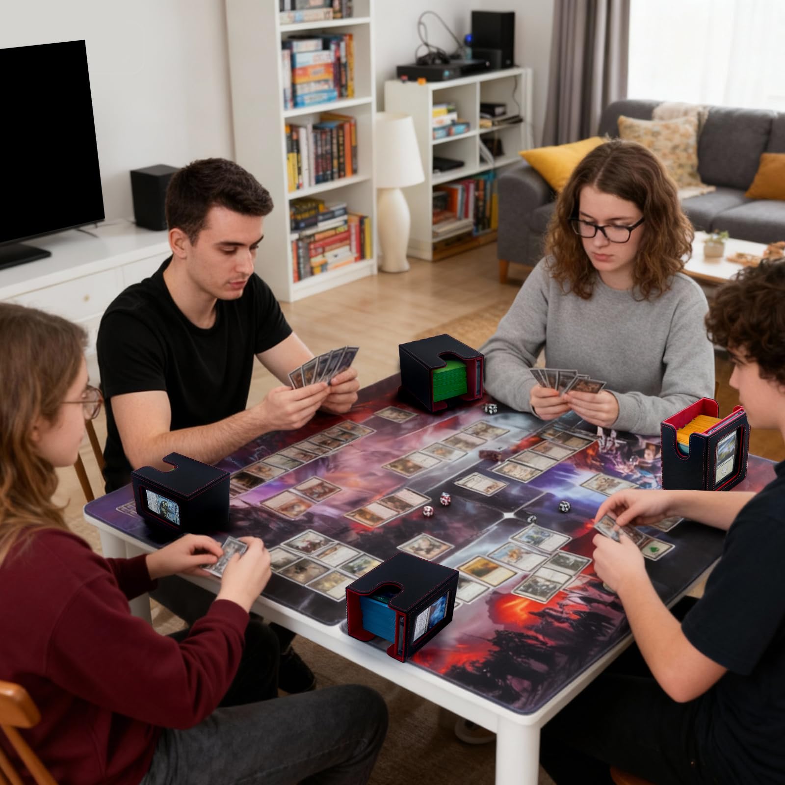 6 w 1 Pudełko na karty Commander, pudełko do przechowywania kart kolekcjonerskich z ekspozycją karty Commander do MTG, pudełko kolekcjonerskie z tacką na kostki do Magic The Gathering | Deck Box, pudełko do przechowywania kart z sześcianowym pudełkiem do