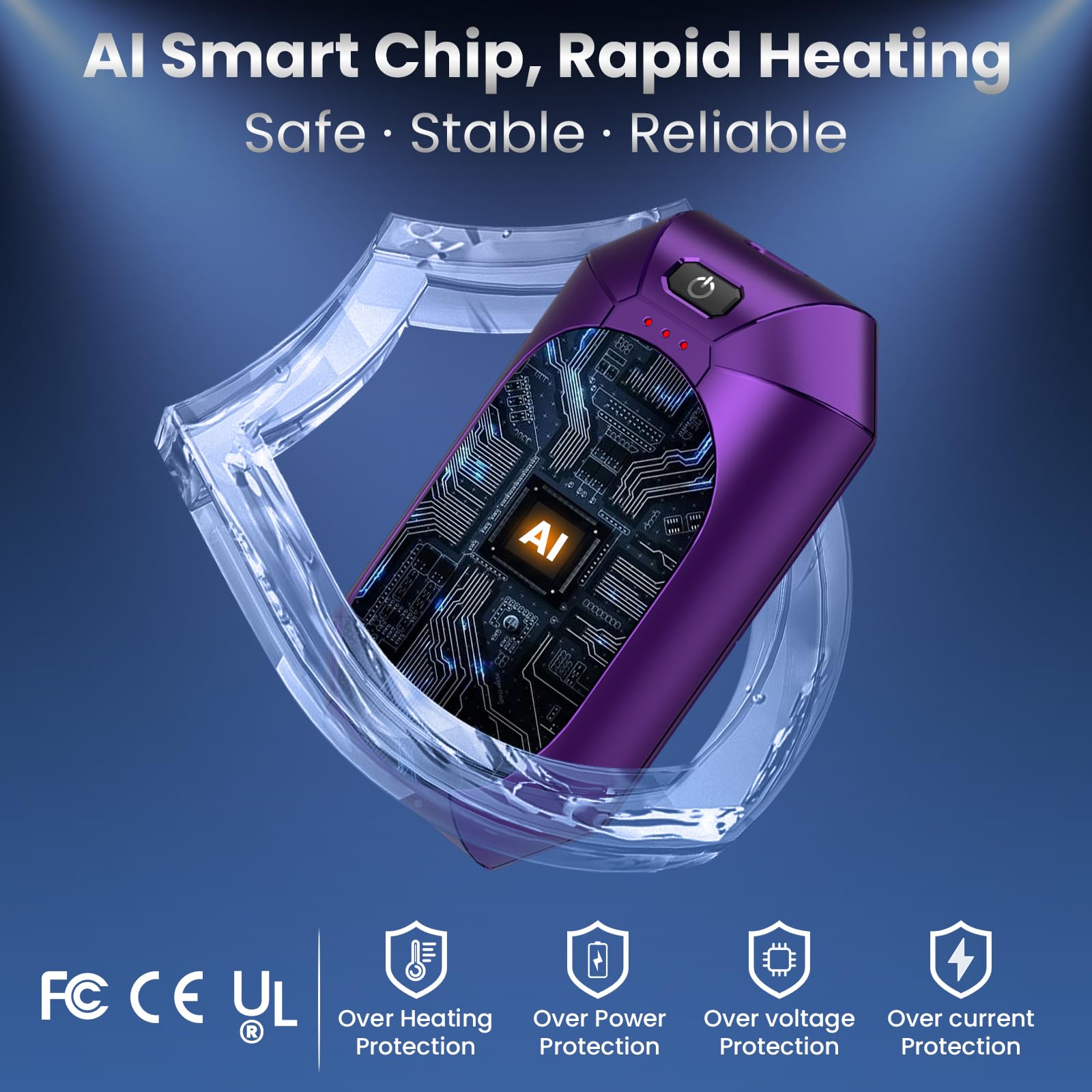 WARMHAND Scaldamani AI ricaricabili, confezione da 2, scaldamani elettrici portatili, riutilizzabili, con chip AI, per attività all'aperto, golf, caccia, campeggio, regali invernali caldi per uomini,