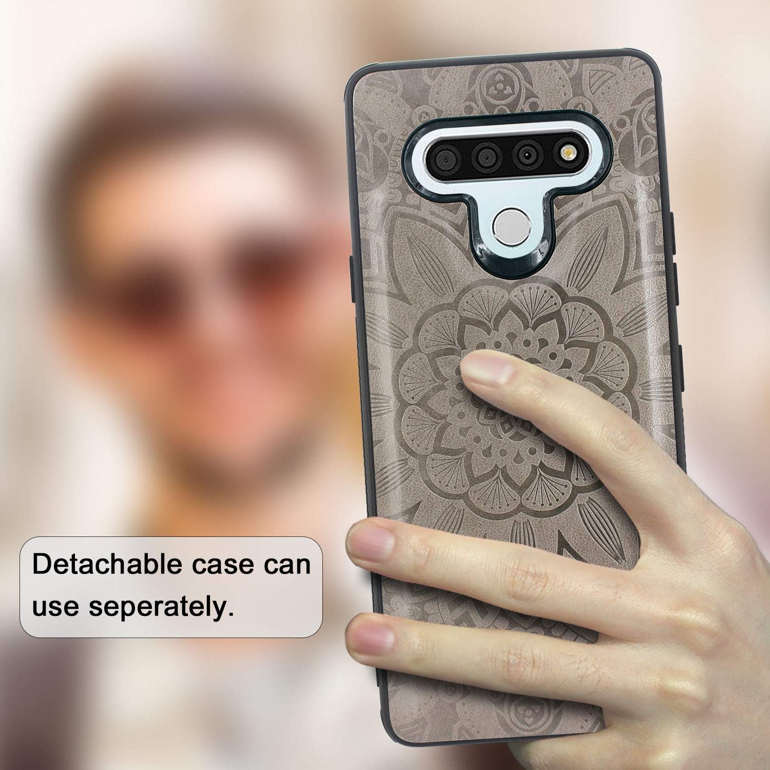 Harryshell Detachable Magnetic 12 Card Slots Wallet Case Shockproof PU Leather Flip Protective Cover Wrist Strap for LG Stylo 6 (Flower Grey)