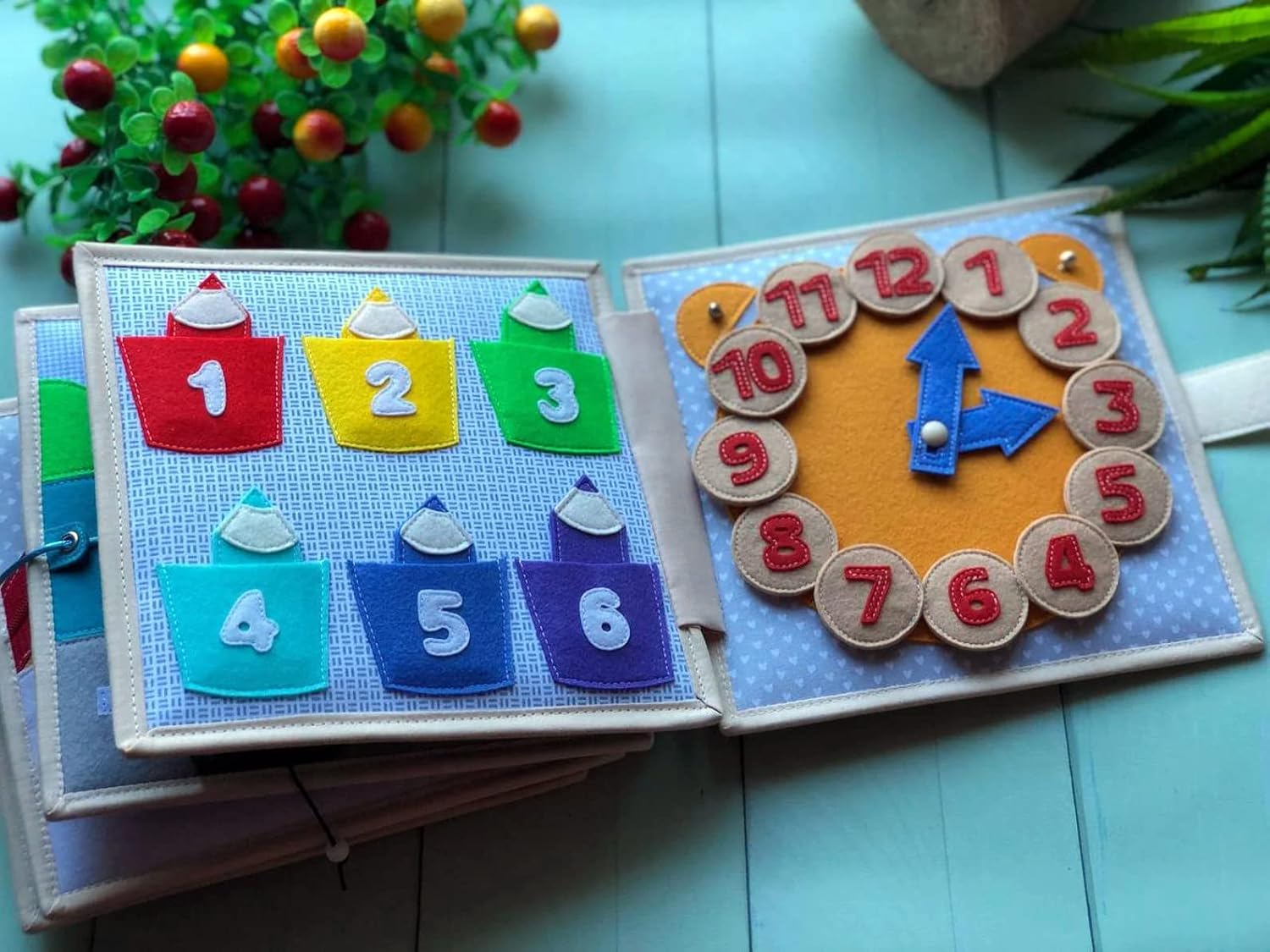 Quiet Baby Book with Animals, Colors, Shapes, Felt book for fine motor skills, Montessori Toy, Toddler Activity Busy Book. Big size