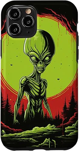 Vista 22 de iPhone 13 Pro Max Cute Green Alien Head UFO Space Face Alien Case