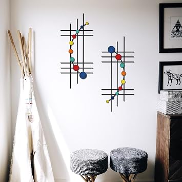 DUOOLN 2 Pcs Abstract Metal Wall Decor, Minimalist Hanging Wall Single Line Art, Modern 3D Geometrical Iron Sculptures Painting for Living Room Bedroom Bathroom Study Room Home Ornamental-Blue