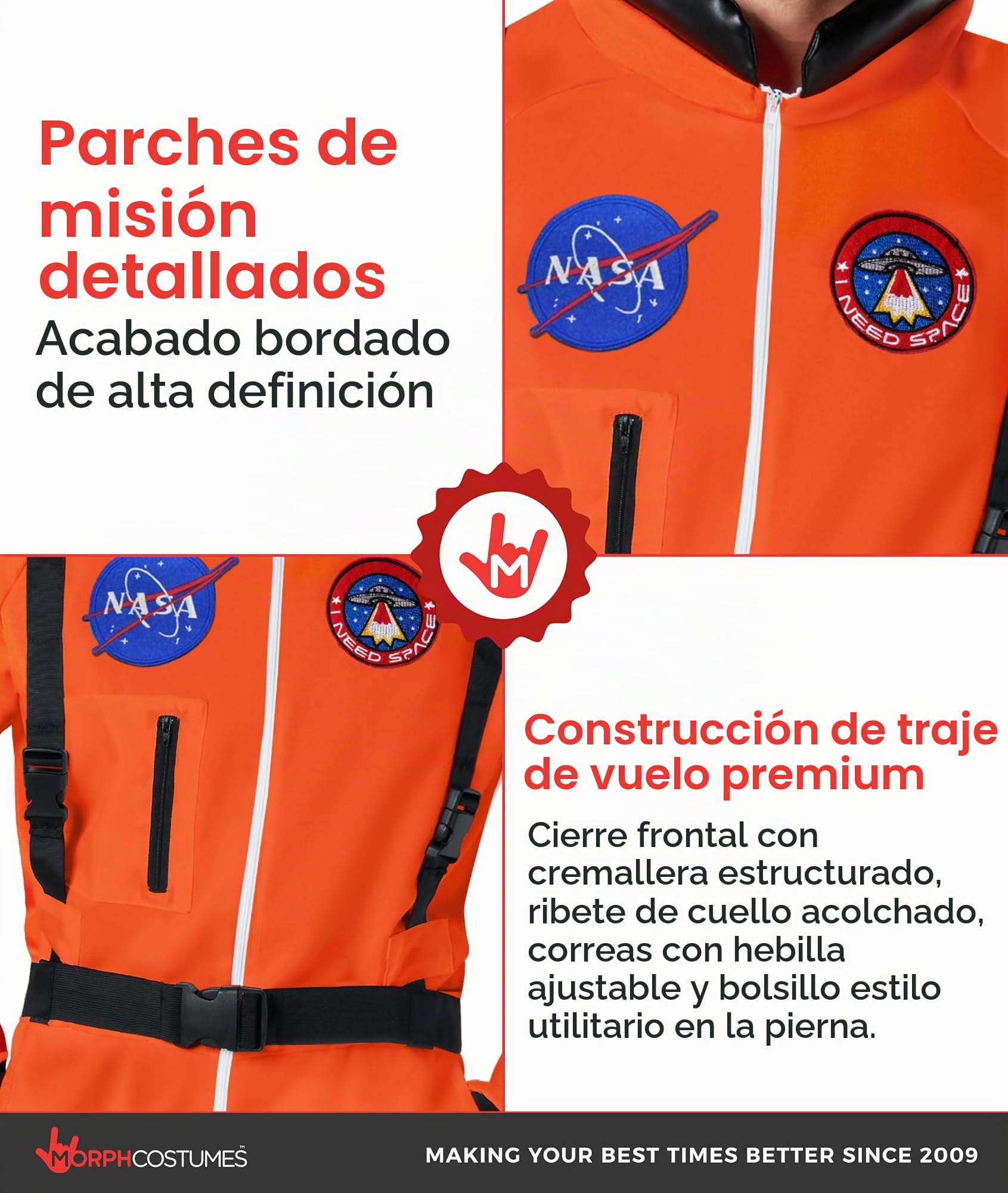 Morph Disfraz Astronauta Adulto, Mono Espacial Halloween Hombre | Mono con Tirantes, Hombreras & Parches Bordados, Estilo Espacial, Perfecto para Halloween, Ideal para Disfrazarse