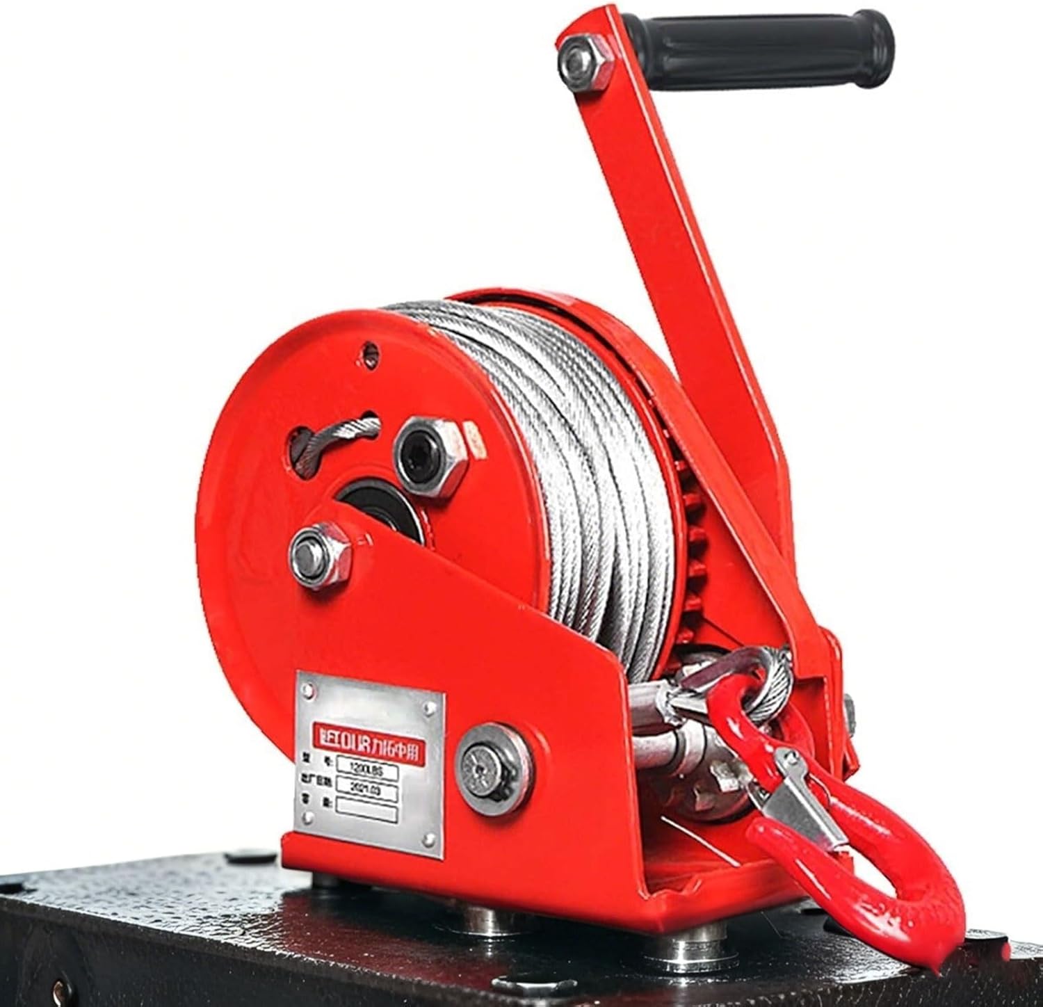 Heavy Duty Hand Winch - 2000LBS 2-Way Self-Locking Towing Winch with Steel Cable & Hook, Perfect for Boats, Trailers & Lifting (, Dual-Purpose, 99ft/30M)